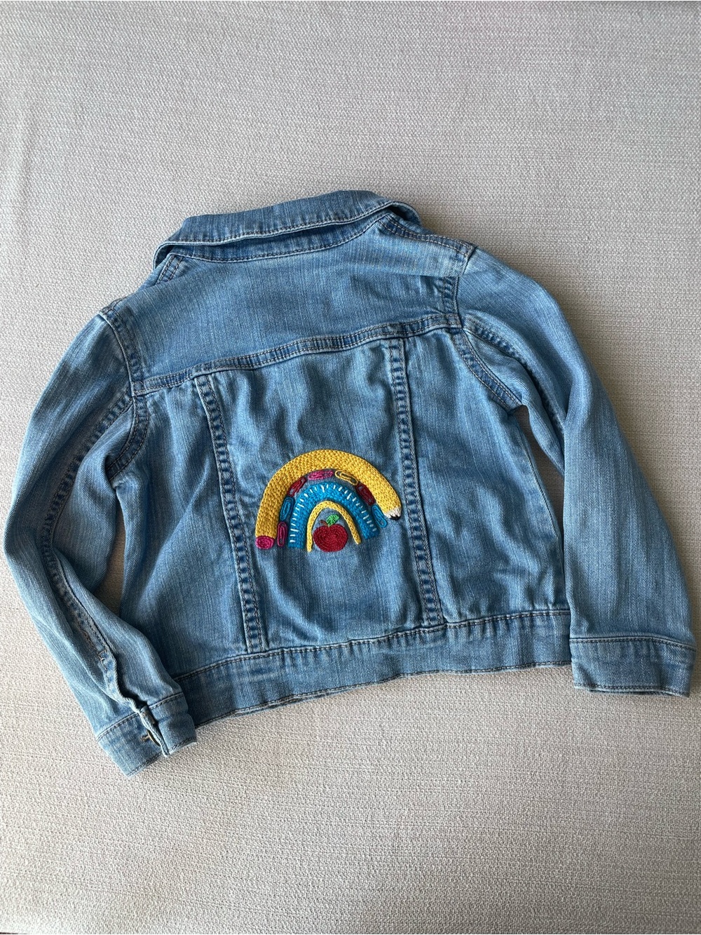 Light Blue Denim Jacket with Embroidered back-to-school Rainbow